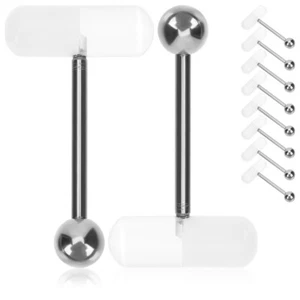 10 Pcs Stainless Steel Tongue Ring Piercing Retainer Bellybutton Jewellery - Picture 1 of 11