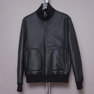 SANDRO Shearling Leather Jacket XL Mens Black Sheepskin GRAIL Bomber EXTRA LARGE - Picture 1 of 24