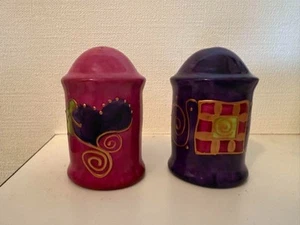 Soizick de la Bruguiere Limoges Pink Purple Salt and Pepper Shaker Set - Picture 1 of 12
