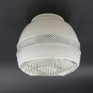 Vtg Art Deco 6” White and Clear Glass Pendant House Ceiling Light Shade Textured - Picture 1 of 17