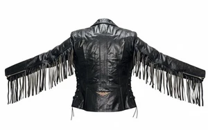 Harley-Davidson Women’s Biker Leather Jacket With Fringes/Drawstrings Medium - Picture 1 of 5