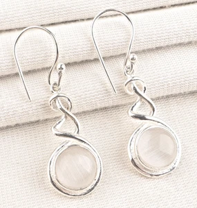 Orecchini gioielli fatti a mano argento sterling 925 pietra preziosa selenite naturale 1,67 - Foto 1 di 6
