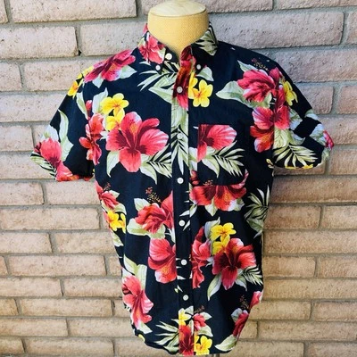 Abercrombie & Fitch Hawaiian Aloha Shirt Mens XL Button Front Black Red Floral - Image 1 of 4