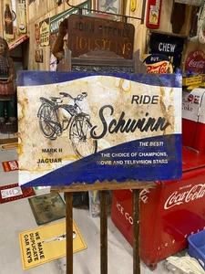 Vintage bemaltes Metallschild Schwinn Fahrräder 36" x 24" GAS ÖL SODA COLA AUTO - Bild 1 von 14