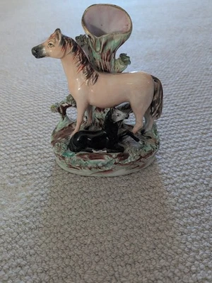 An Antique Staffordshire horse and foal spill holder Vase Circa 1845 - Image 1 of 4