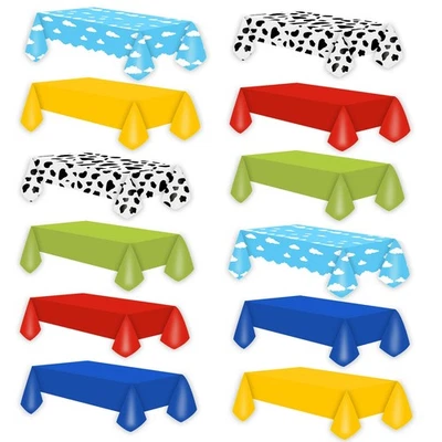 12 Pcs Blue Sky and White Cloud Color Plastic Tablecloths, Disposable Cartoon... - Image 1 of 4