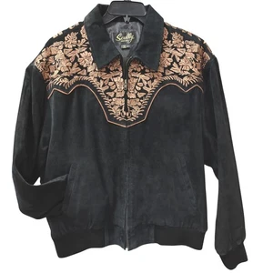 VTG Scully Black Suede Leather Jacket Western Embroidered Cowboy Mens Large L - Picture 1 of 9