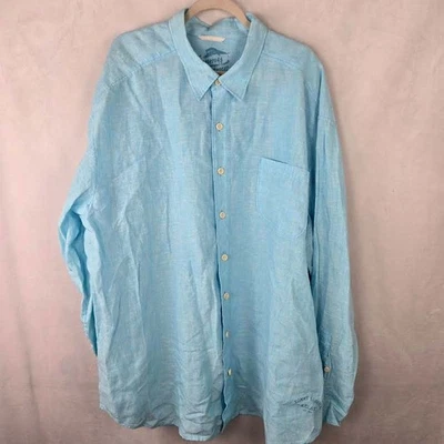 Tommy Bahama 男式 2XB 蓝绿色 100% 亚麻高长袖宽松版型衬衫 — 第 1/4 张图片