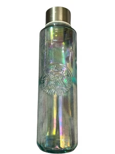 2019 STARBUCKS IRIDESCENT RAINBOW RECYCLED GLASS WATER BOTTLE 20oz MADE IN SPAIN - Picture 1 of 6
