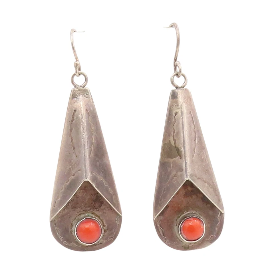 Pendientes de plata de ley 925 vintage coral modernista lágrima cuelga EG13919 Foto 1 de 4