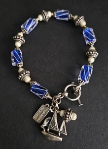 Handwerk Sterling & Glasperlen Armband Tina Barry Maritim Segelboot Charm 7,5" - Bild 1 von 4