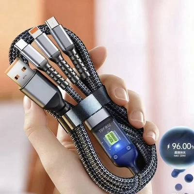 120CM/4FT 3-in-1 Bold Fast Charging Cable Universal Cell Phone USB Charger Cord - Image 1 of 4