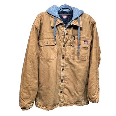 Wrangler Workwear Men's Hooded Canvas Jacket Coat Brown Lined Work Utility - Image 1 of 4