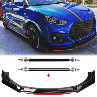 Front Bumper Lip Splitter Spoiler Body Kit + Strut Rods For Suzuki Swift Sport - Image 1 of 4