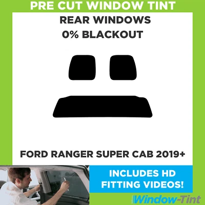 Für Ford Ranger Super Cab 2019 + Vor Cut Fenster Getönt Heck 0% Blackout Folie - Image 1 of 4