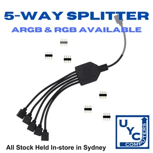 Brand New ARGB RGB 5 Way Splitter 3 Pin 4 Pin Gaming PC Computer Extension Cable - Picture 1 of 4