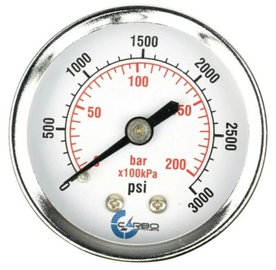 2" Pressure Gauge - Chrome Plated Steel Case, 1/4"NPT, Back Mnt. 3000 PSI - Image 1 of 3