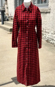 Cythia Howie Maggy Boutique Petites Poly Plaid Long Sleeve Button Sun Dress 12 P - Picture 1 of 12