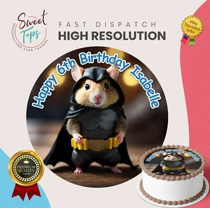 SUPERHERO HAMSTER PERSONALISED ROUND EDIBLE BIRTHDAY CAKE TOPPER DECORATION - Picture 1 of 1