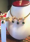 Vintage Faux Emerald & Diamond Earrings, Pin, Pendant, Signed
