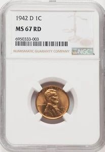 Centavo Lincoln 1942 D NGC MS67 ROJO - Imagen 1 de 2