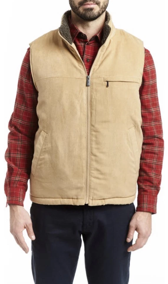 Rainforest Mens Faux Micro Suede Faux Shearling Lined Tan Vest sz XL NEW - Image 1 of 4