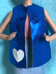 SHINY BLUE METALLIC LONG VEST - LEATHER CLOTHES FOR BARBIE OR OTHER FASHION DOLL - Picture 1 of 3