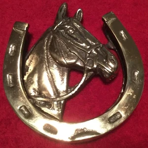 Equestrian Horse Brass Horse Shoe Horse Head Door Knocker #2 - Picture 1 of 4