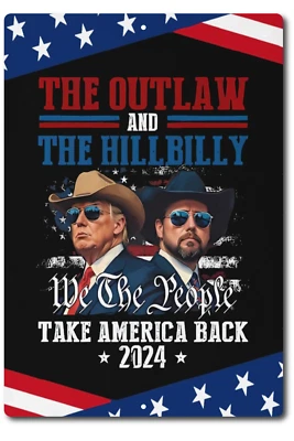 Letrero de metal de hojalata 2024 Trump DONALD TRUMP The Outlaw Hillbilly Trump Vance 2024 ganador Foto 1 de 4