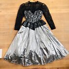 Vntg Gunne Sax 80S Victorian Silver Metallic Black Lace Dress Goth Punk Sz 7/S