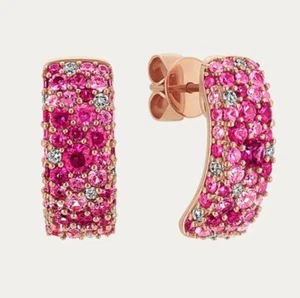 10K Rose Gold With Simulated Bright Round Ruby & Moissanite Women Stud Earrings - Picture 1 of 3