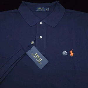 POLO RALPH LAUREN SHIRT -3XB BIG 3XL- NAVY BLUE MESH PIQUE -ORANGE PONY GOLF NEW - Picture 1 of 10