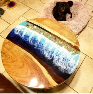 Contropiano caffè in resina epossidica blu oceano mobili in legno fatti a mano decorazioni per la casa - Foto 1 di 7