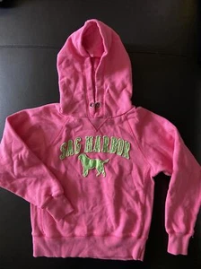 Sag Harbor pink hooded sweatshirt top green dog XS kids Hamptons Long Island NY - Picture 1 of 7