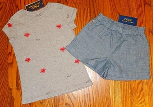 POLO RALPH LAUREN AUTHENTIC GIRLS ORIGINAL BRAND NEW 2Pc SHORTS SET Size 5, NWT - Picture 1 of 4
