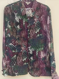 J Peterman Bluse Gr. 16 Tier Python Schlangendruck Chiffon Langarm Neu ohne Etikett - Bild 1 von 7