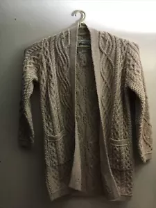 Women’s Aran Crafts Open Front Cardigan Sweater Size Med Beige 100% Merino Wool - Picture 1 of 7