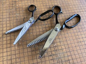 (2) Par de tijeras rosadas Prazision Sandkaulen vintage de 7" y 9" hechas en Alemania - Imagen 1 de 8
