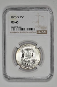 1953 S 50C Silver Franklin Half Dollar NGC MS 65 White with New Holder - Picture 1 of 2