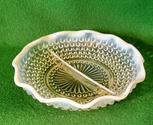 Vintage Moonstone Hobnail Divided Round Relish Dish, 6-1/4" MINT Condition - Picture 1 of 6