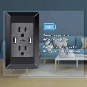Dual USB Plug Wall Screw in Receptacle 15 AMP Socket with Black White Cover Lot - Picture 1 of 18