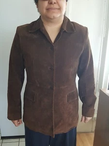 Chaqueta Caslon de cuero marrón para mujer, totalmente forrada, talla L - Imagen 1 de 8