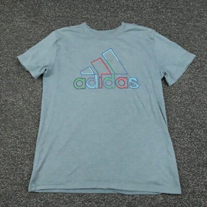 Adidas Shirt Youth Medium Light Blue Short Sleeve Breathable Running Boys - Picture 1 of 9