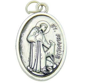 MRT Two Sided Saint Francis & Anthony Silver Plate Metal Patron Pet Medal 3/4" - Picture 1 of 1