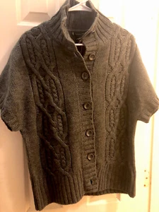 Lauren Hansen Women’s Gray Cardigan Wool Sweater Size Medium Short Sleeves - Picture 1 of 4