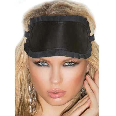 Leather Blindfold Ruffle Trim Adjustable Elastic Strap Sleep Mask Black L9744 - Image 1 of 2