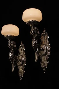 Art Deco school shade silvered bronze wall lights MERMAID SCULPTURES Hand made - Picture 1 of 12