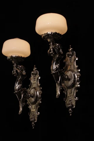 Art Deco school shade silvered bronze wall lights MERMAID SCULPTURES Hand made Cover