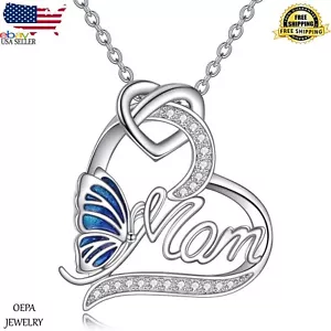 Mother Necklace 925 Sterling Silver Butterfly Heart Necklace Gifts for Women - Picture 1 of 6