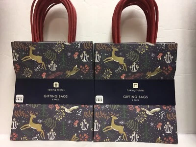 Lot of 2 Gift Bags 8 count each Talking Tables Reindeer Plastic Free 6"x3"x7.5"/